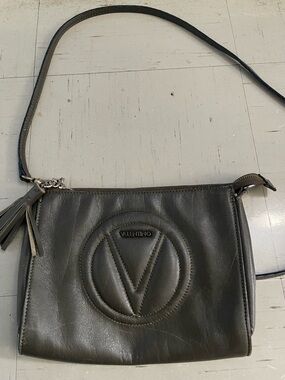 Valentino Olive Green V-Logo Leather Crossbody with Tassel